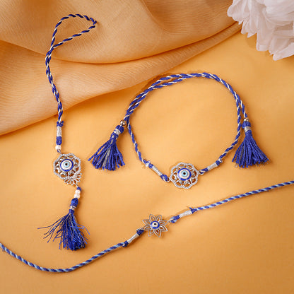 Silver Nazariya Bhaiya Bhabhi Rakhi Combo (set of 3)