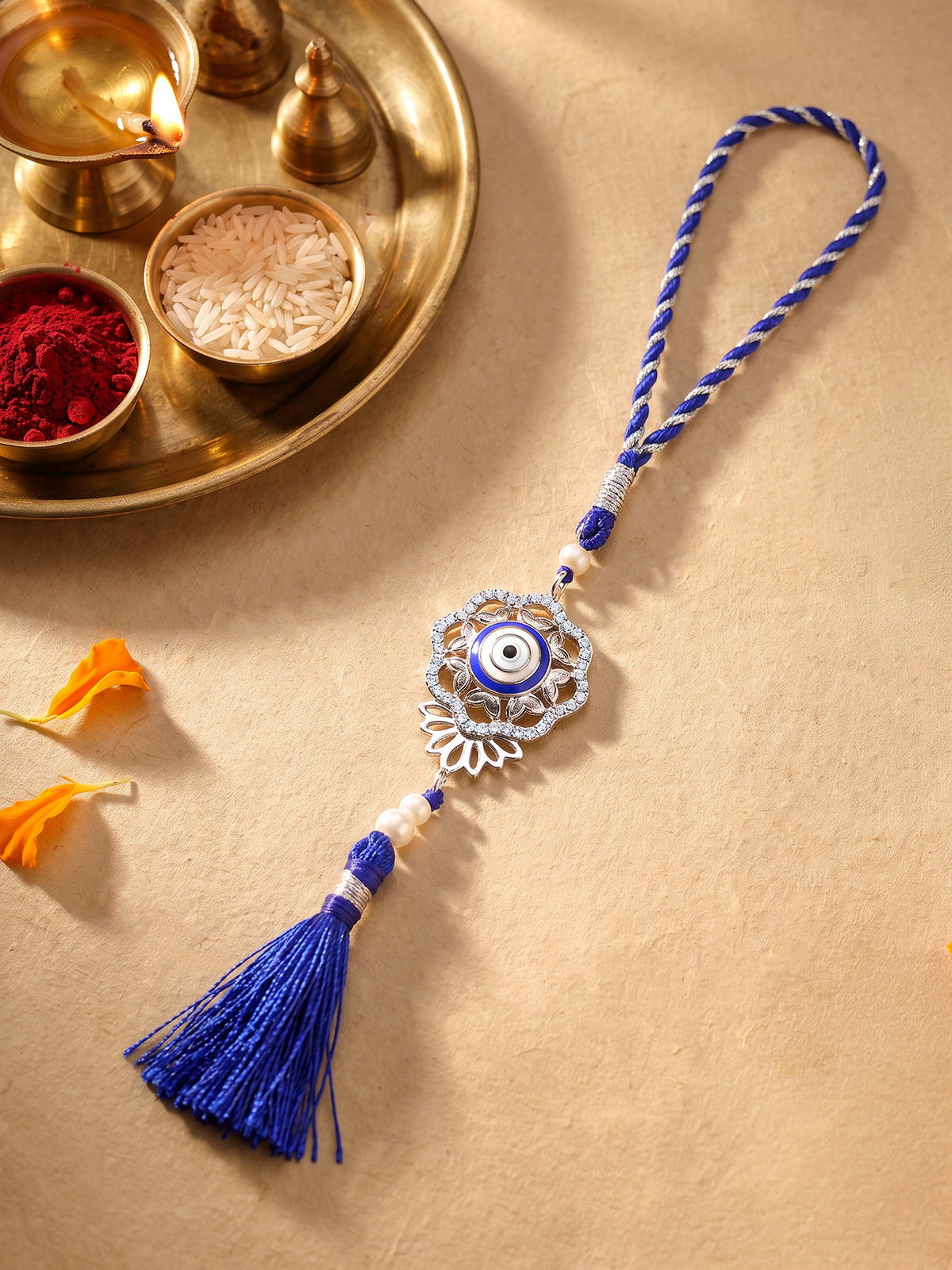 Silver Floral Evil Eye Lumba Rakhi