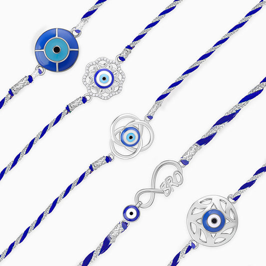 Silver Guardian Gaze Rakhi Combo (Set of 5)