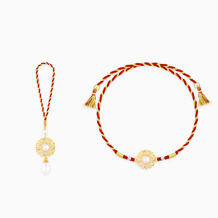 Golden Floral Bhaiya Bhabhi Rakhi Combo (Set of 2)
