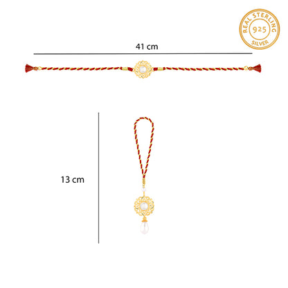 Golden Floral Bhaiya Bhabhi Rakhi Combo (Set of 2)
