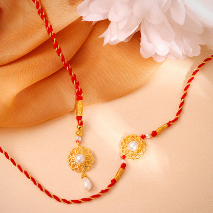 Golden Floral Bhaiya Bhabhi Rakhi Combo (Set of 2)