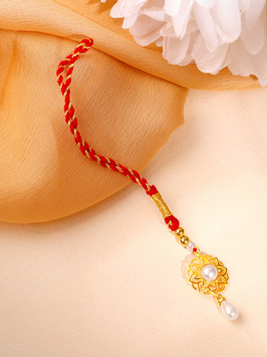 Golden Floret Pearl Lumba Rakhi