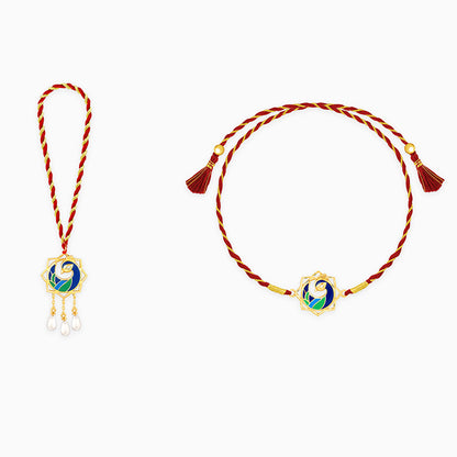 Golden Mor Bhaiya Bhabhi Rakhi Combo (Set of 2)