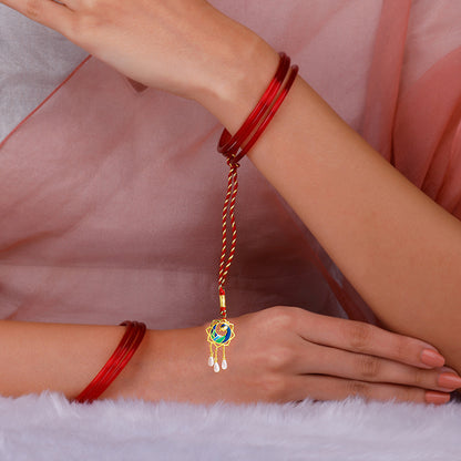 Golden Mor Bhaiya Bhabhi Rakhi Combo (Set of 2)