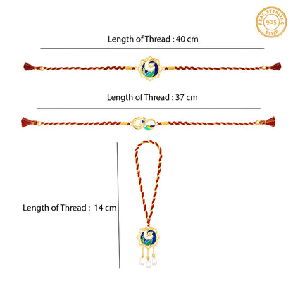 Golden Morbandhan Bhaiya Bhabhi Rakhi Combo (Set of 3)