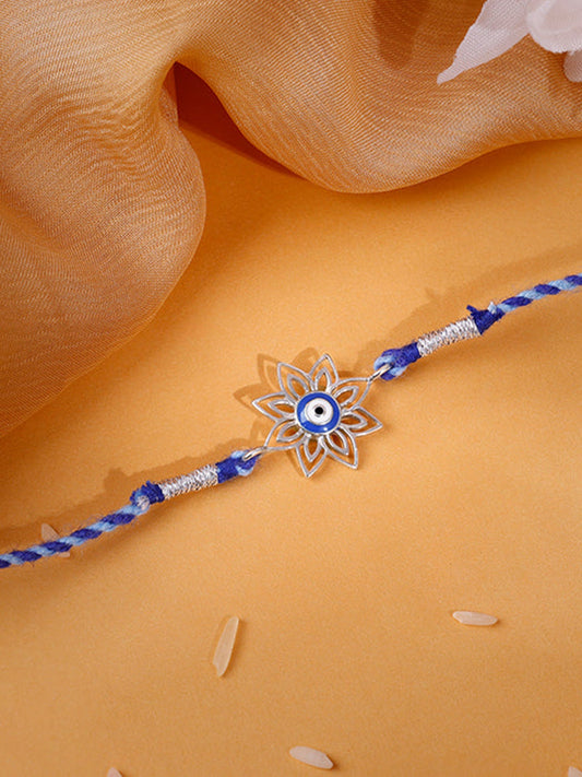 Silver Bloom Evil Eye Rakhi