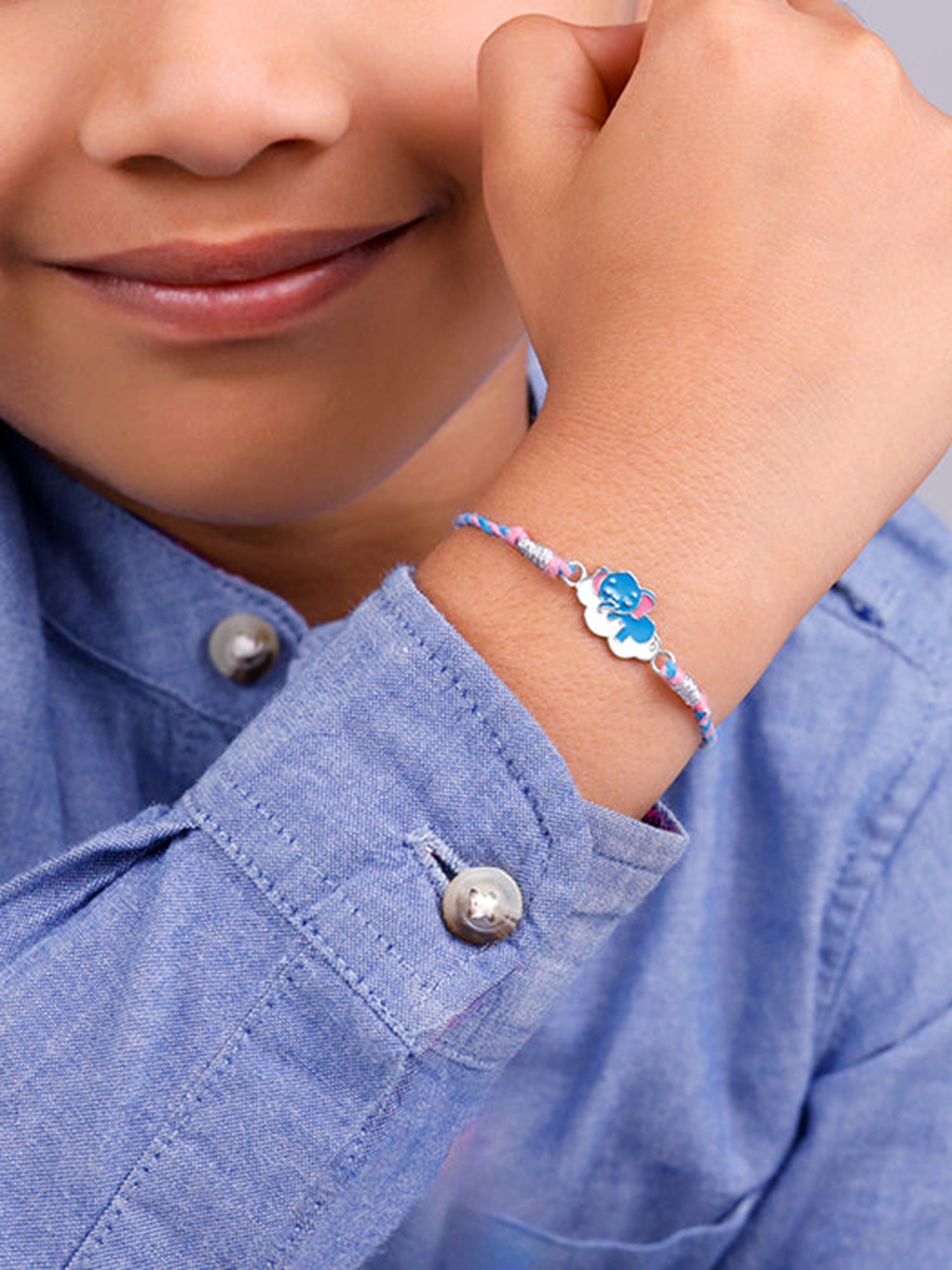 Silver Adorable Elephant Kids Rakhi