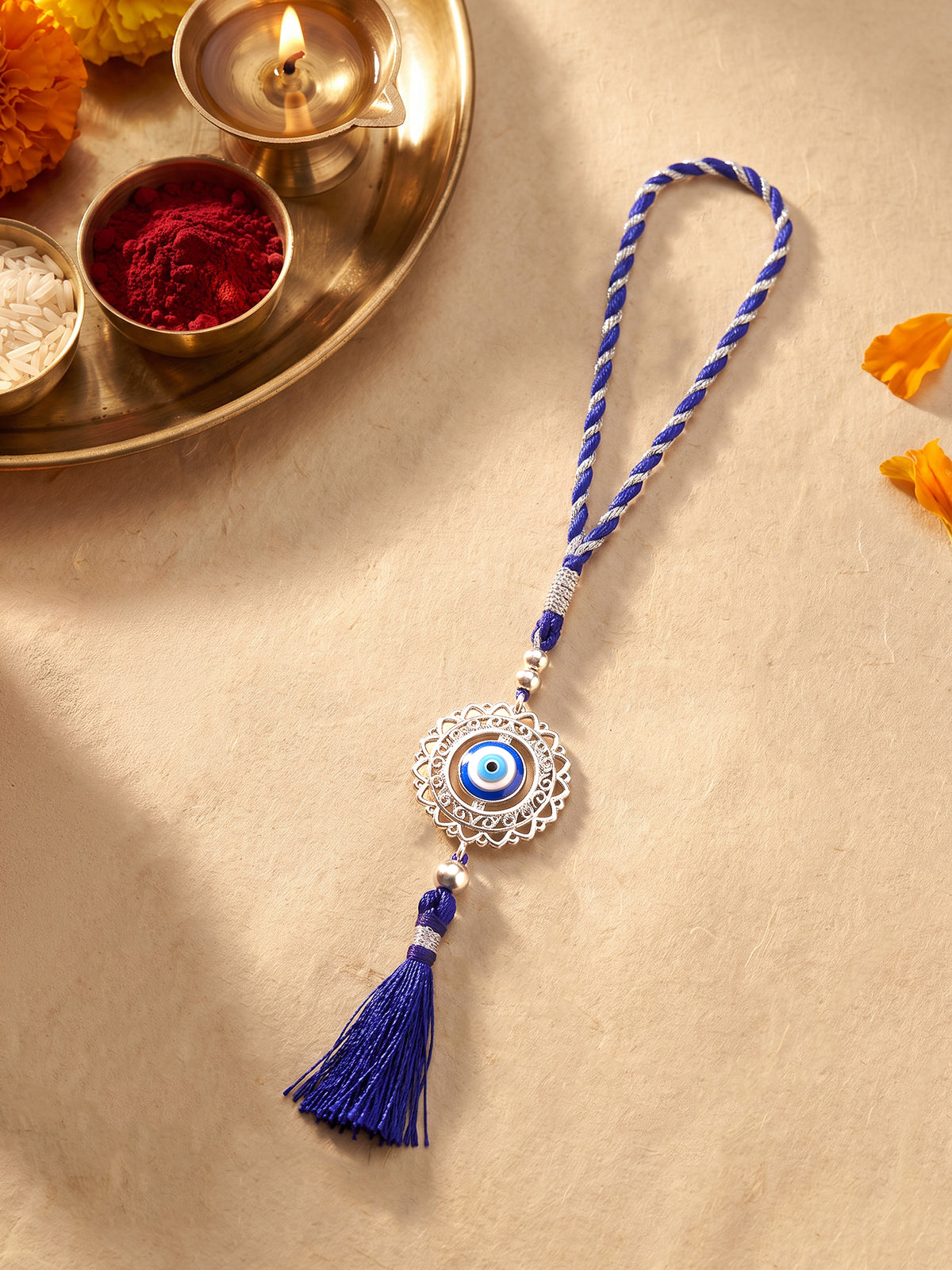 Silver Floret Evil Eye Lumba Rakhi