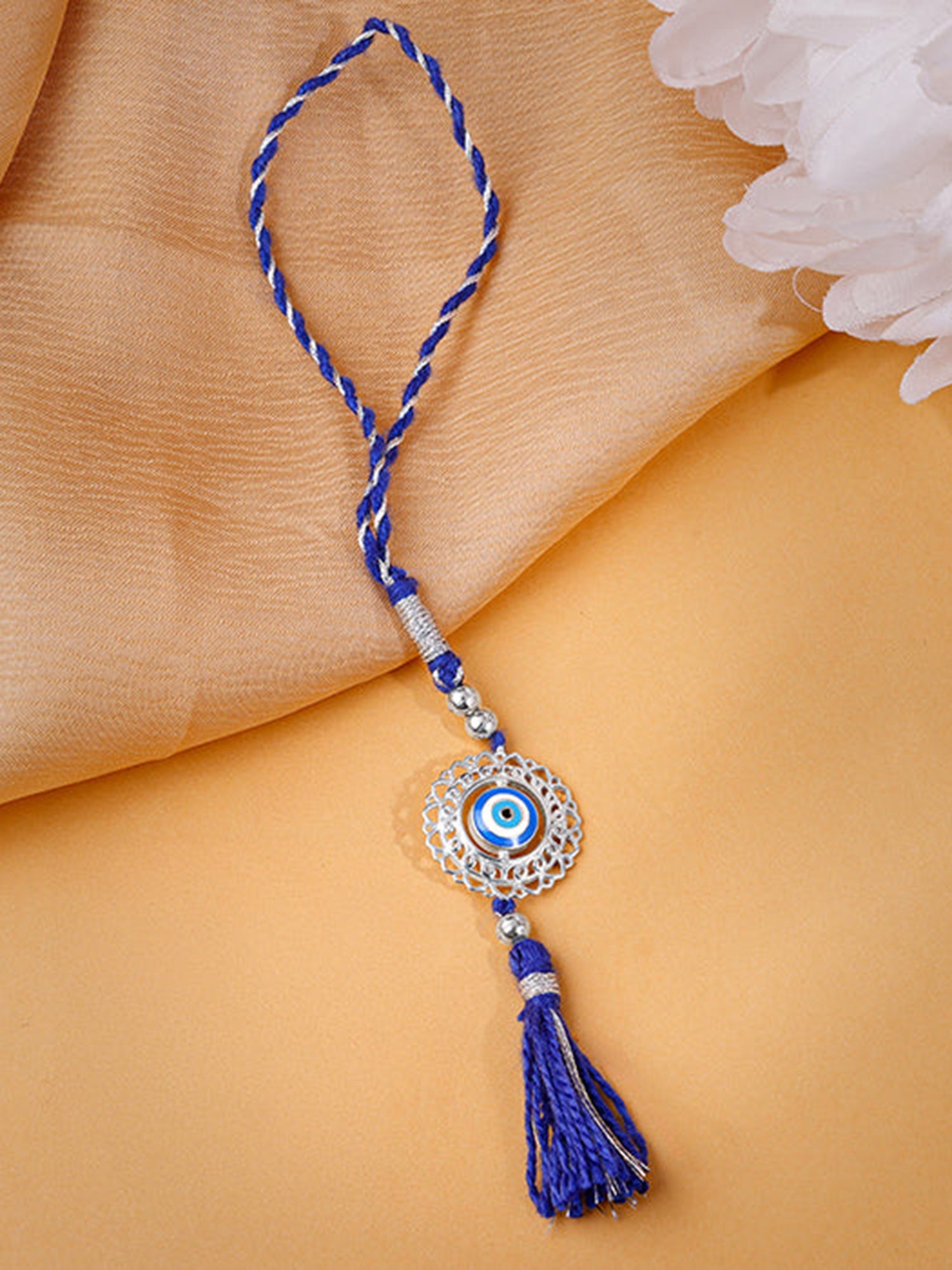 Silver Floret Evil Eye Lumba Rakhi