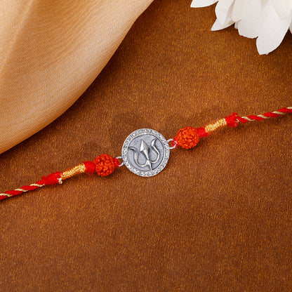 Oxidised Silver Trishul Rudrakshi Rakhi