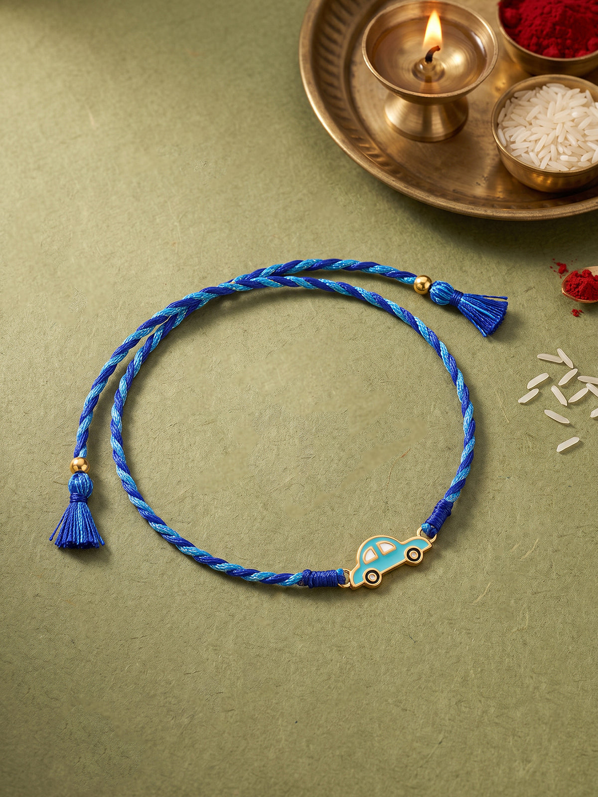 Golden Cute Car Kids Rakhi