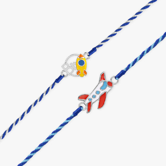 Silver Aeroplanes Kids Rakhi Combo (Set of 2)