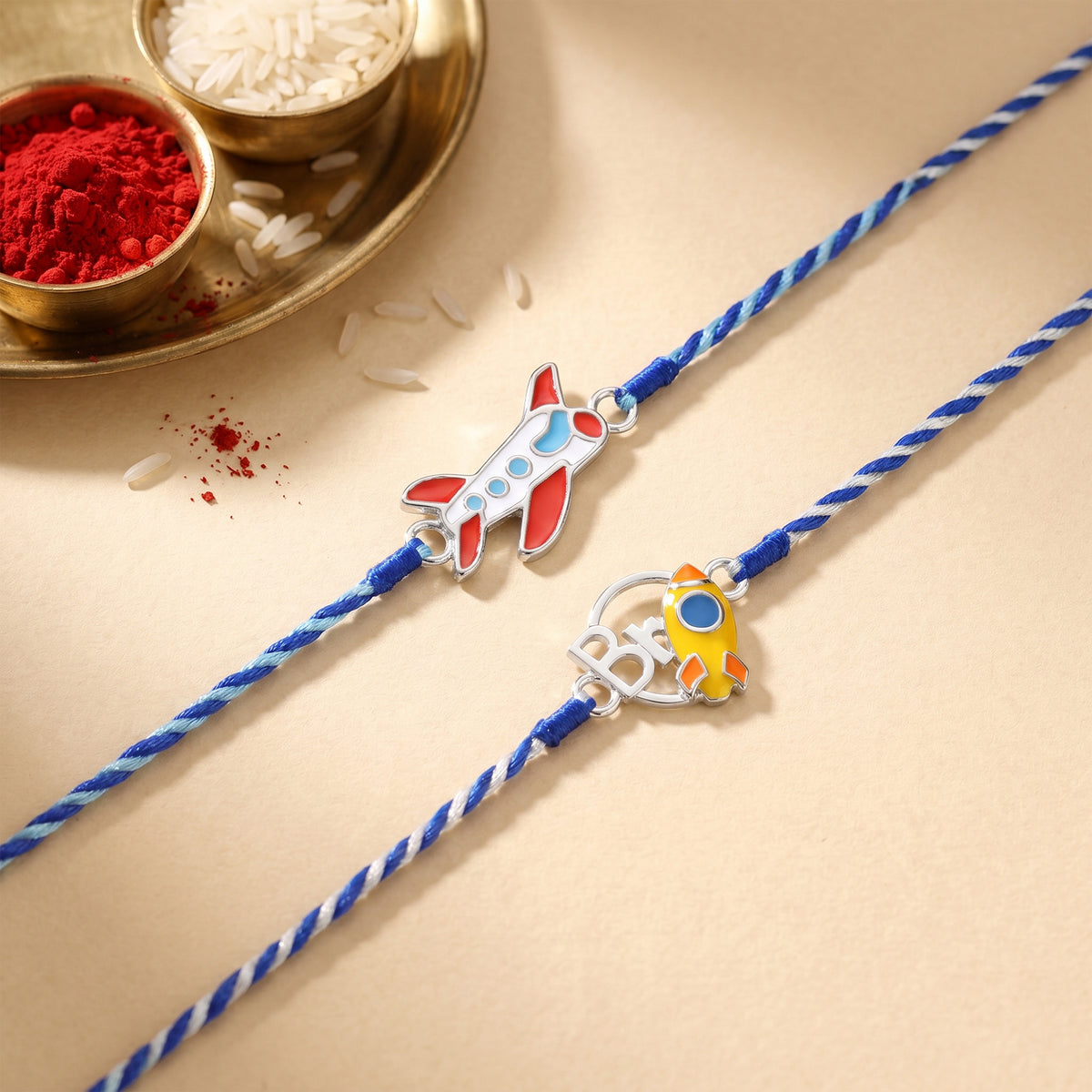 Silver Aeroplanes Kids Rakhi Combo (Set of 2)