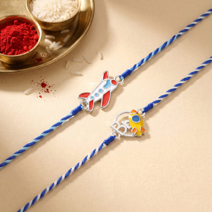 Silver Aeroplanes Kids Rakhi Combo (Set of 2)