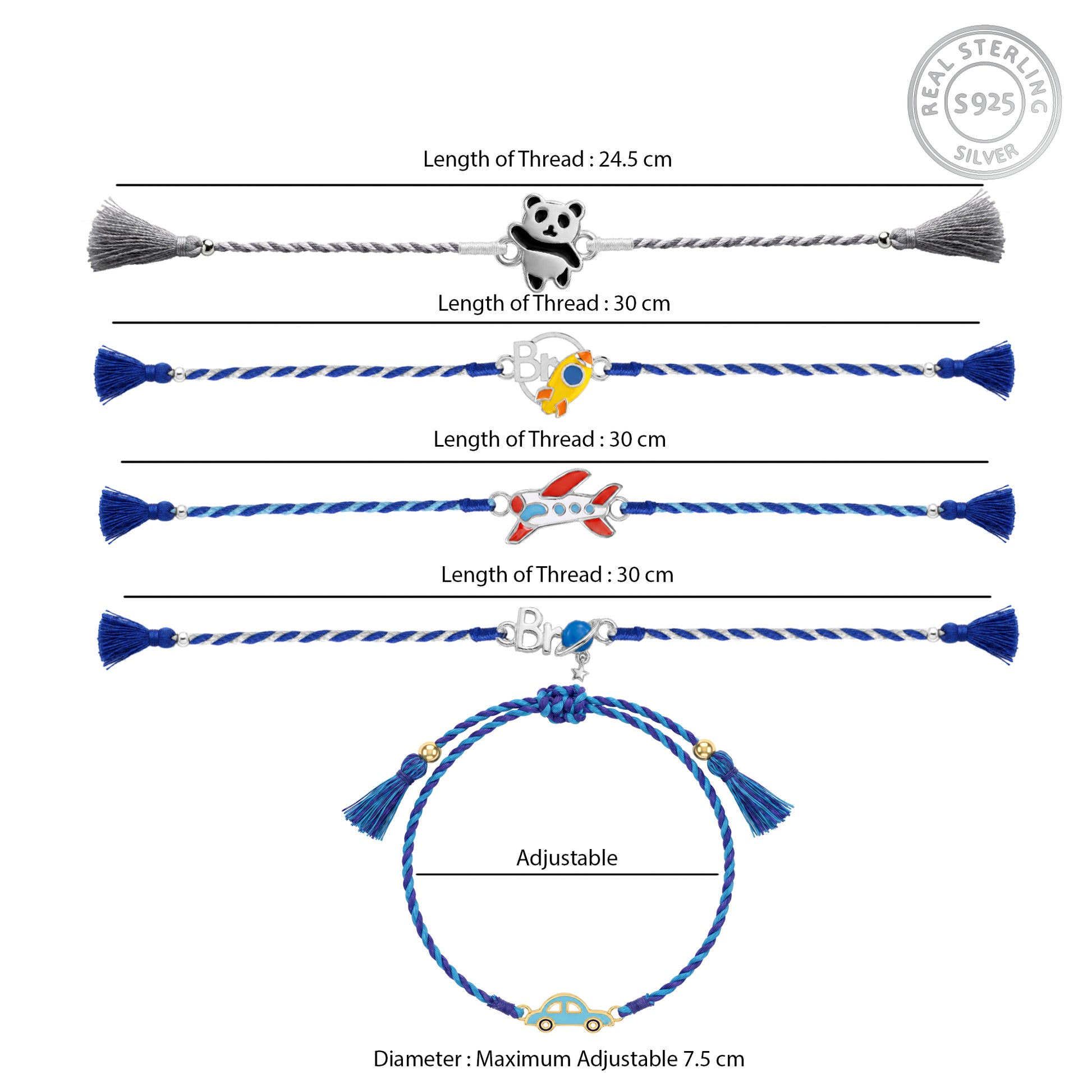 Silver Adventure Squad Kids Rakhi Combo (Set of 5)