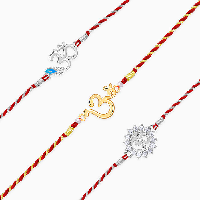 Silver Om Rakhi Combo (Set of 3)