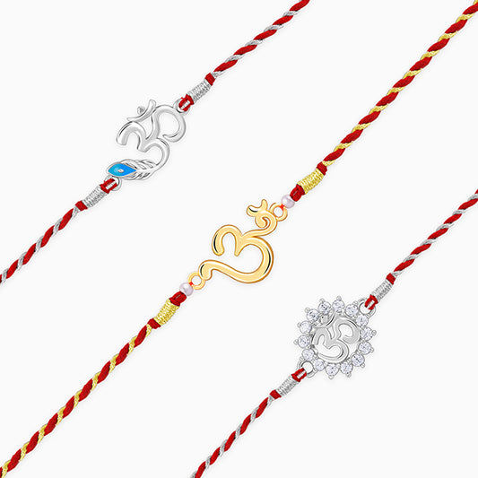 Silver Om Rakhi Combo (Set of 3)
