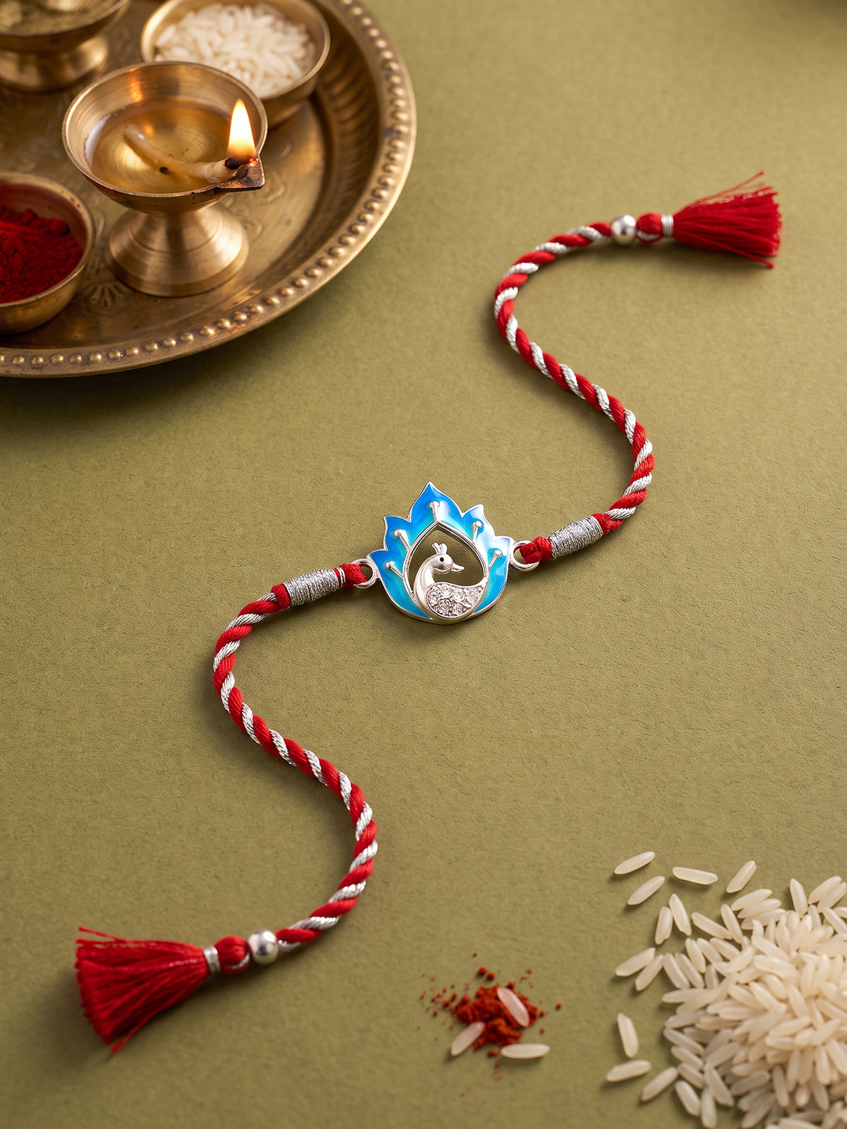 Silver Flaming Peacock Rakhi