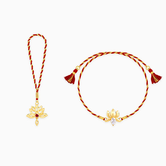 Golden Lotus Bhaiya Bhabhi Rakhi Combo (set of 2)