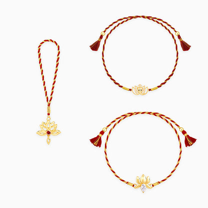 Golden Kamal Bhaiya Bhabhi Rakhi Combo (set of 3)