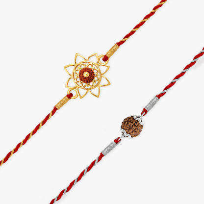 Silver Rudraksha Floral Rakhi Combo (Set of 2)