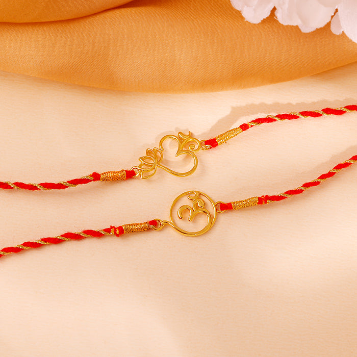 Golden Sacred Bloom Rakhi Combo (Set of 2)