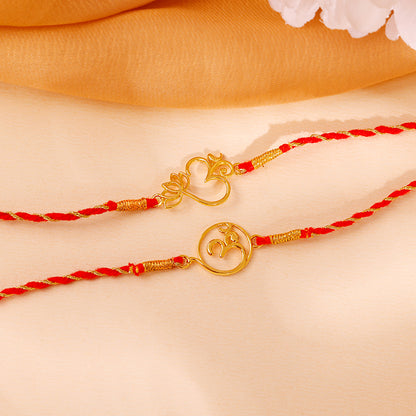 Golden Sacred Bloom Rakhi Combo (Set of 2)
