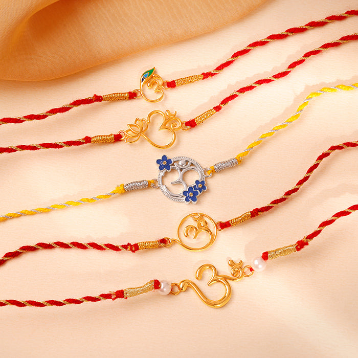Silver Om Spirit Rakhi Combo (Set of 5)