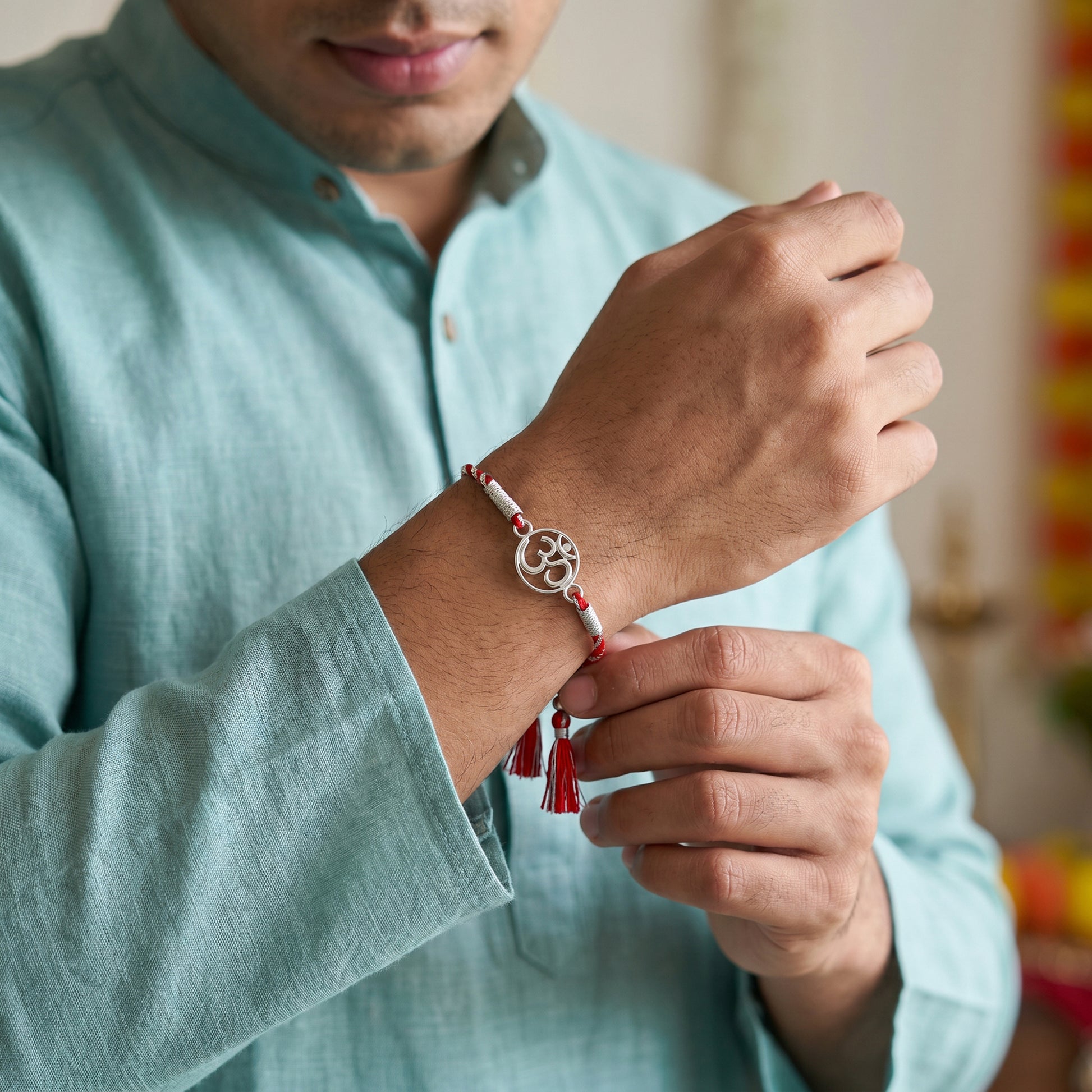 Silver Om Shubh Raksha Rakhi