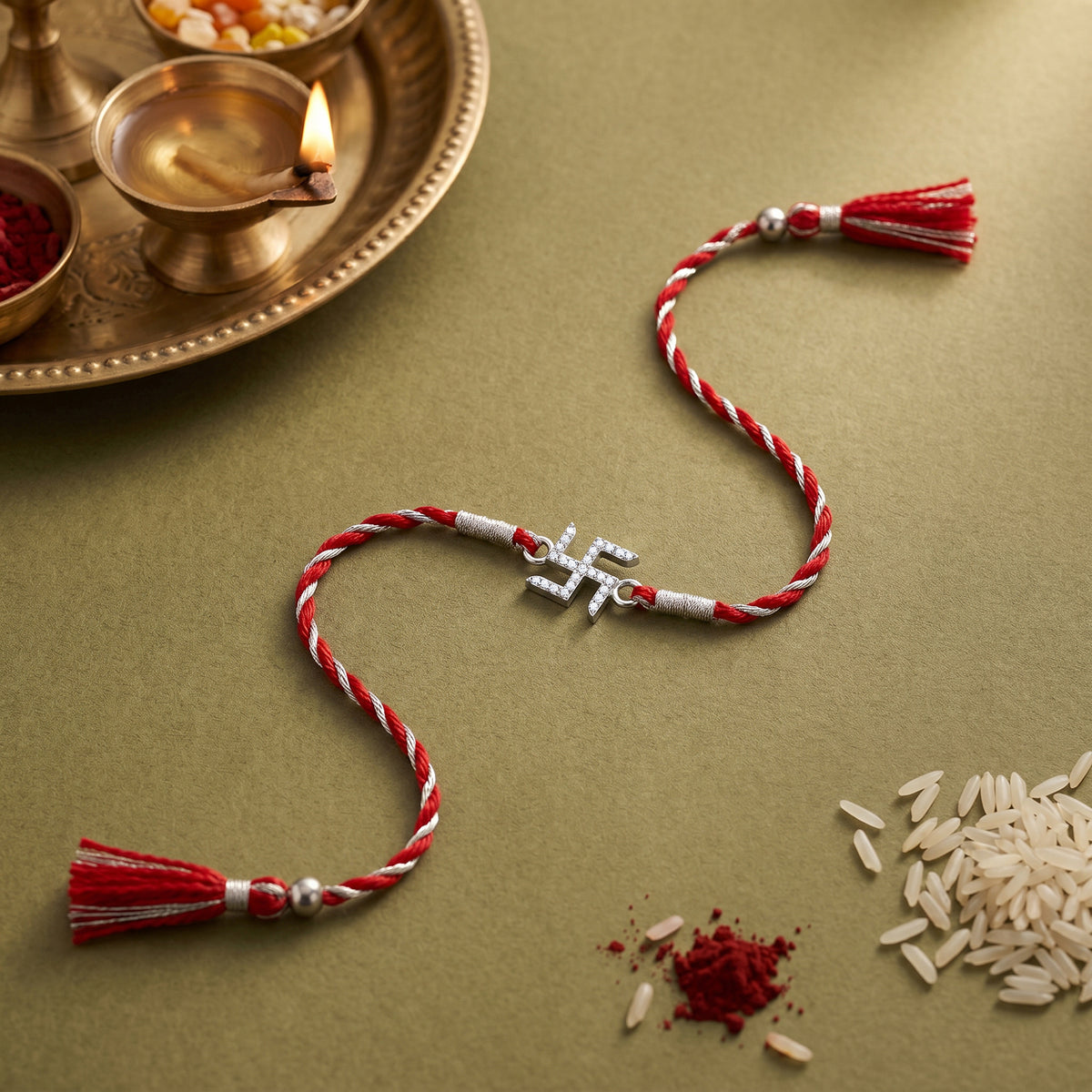 Silver Symbolic Swastik Rakhi