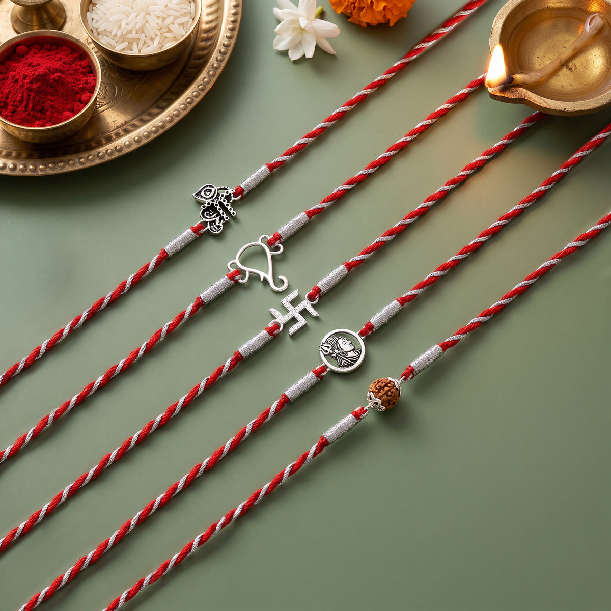 Silver Vasant Rakhi Combo (Set of 5)