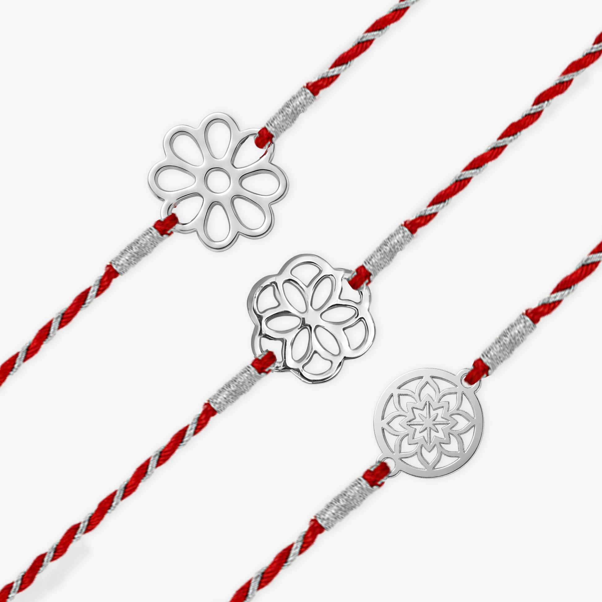 Silver Three Florals Rakhi Combo (Set of 3)
