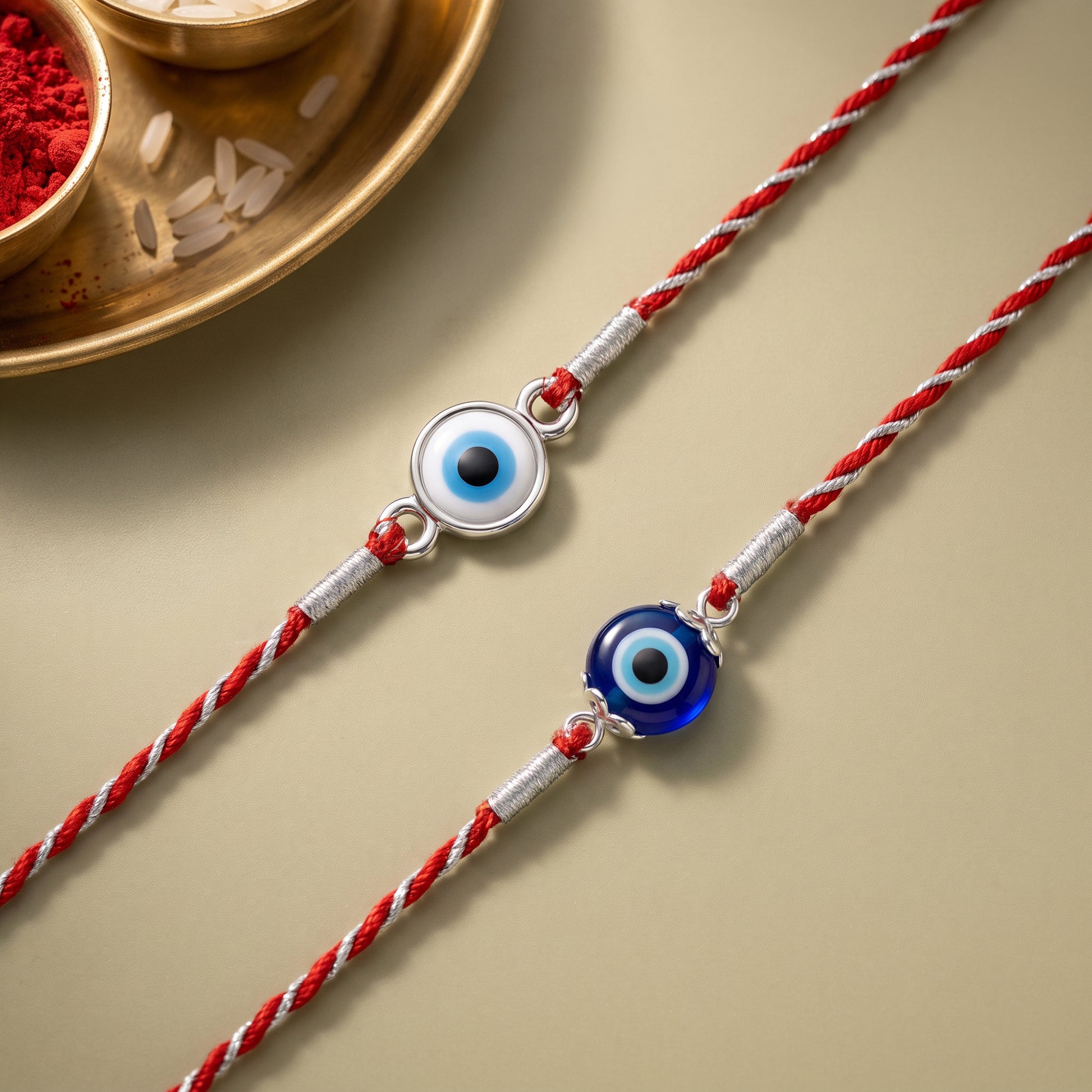 Silver Classy Evil Eye Rakhi Combo (Set of 2)