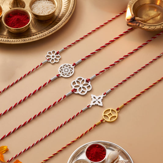 Silver Divine Bond Rakhi Combo (Set of 5)