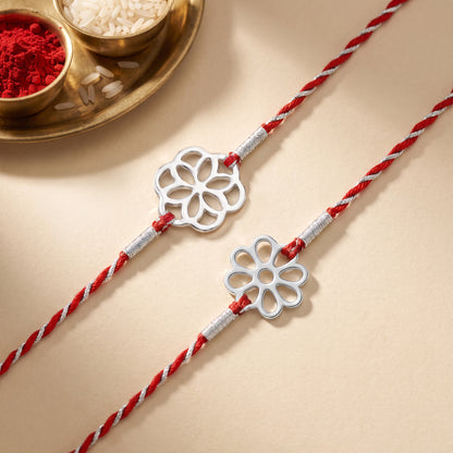 Silver Classy Floral Rakhi Combo (Set of 2)
