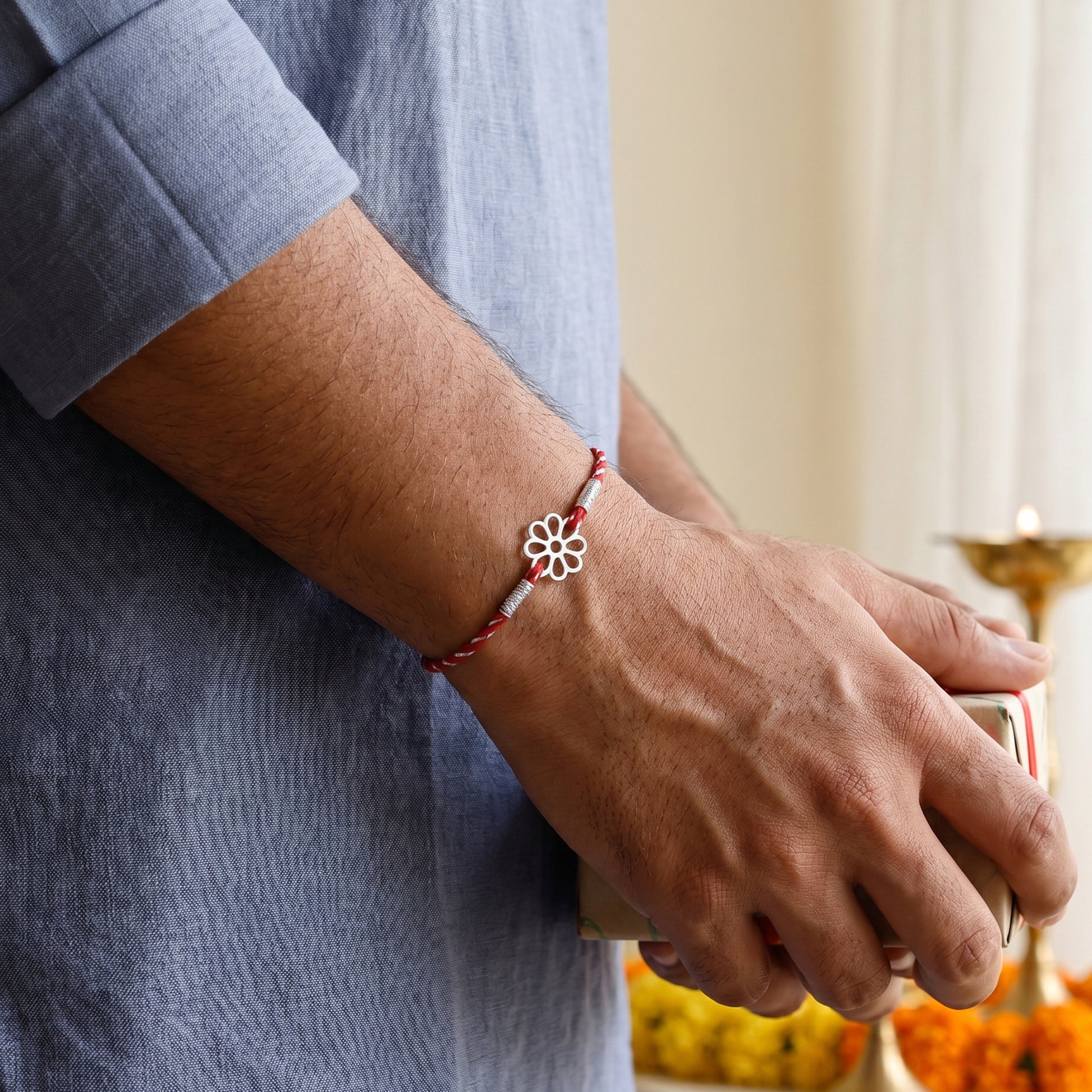 Silver Classy Floral Rakhi Combo (Set of 2)