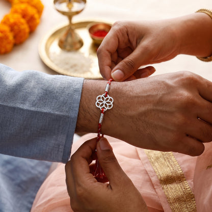 Silver Classy Floral Rakhi Combo (Set of 2)