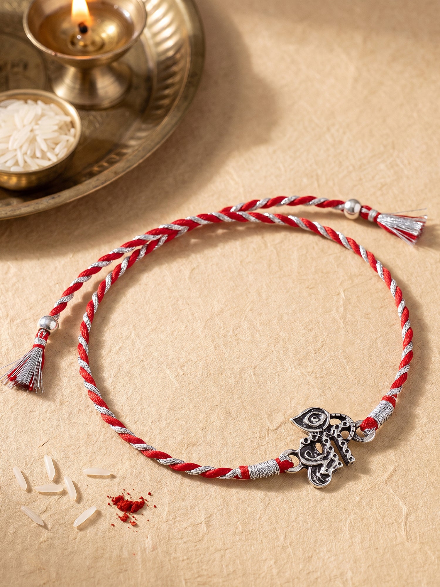 Oxidised Silver Precious Rakhi