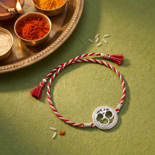 Silver Beaded Om Rakhi