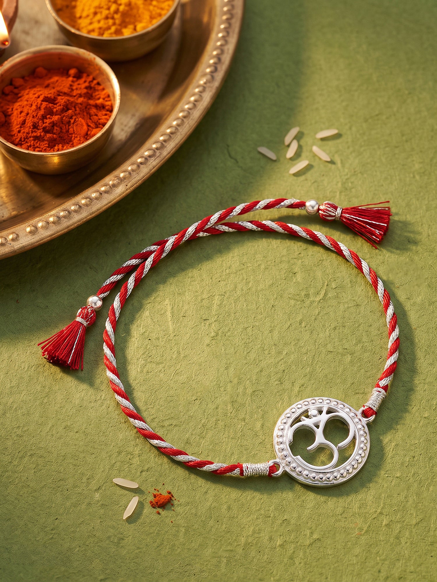 Silver Beaded Om Rakhi