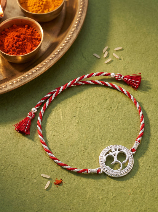 Silver Beaded Om Rakhi