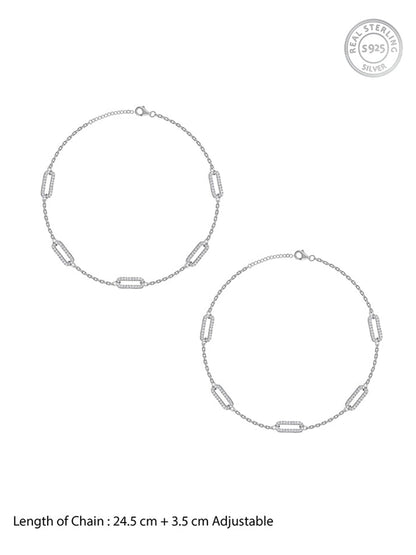 Silver Patterened Paperclip Anklet