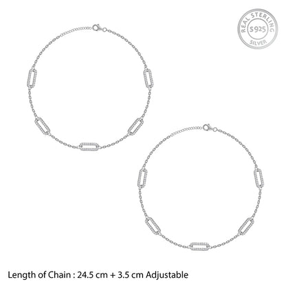 Silver Patterened Paperclip Anklet