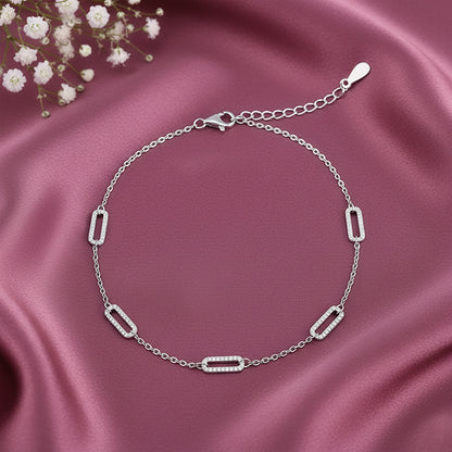 Silver Patterened Paperclip Anklet