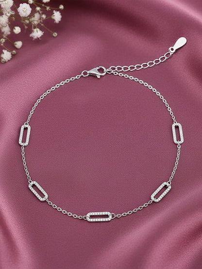 Silver Patterened Paperclip Anklet
