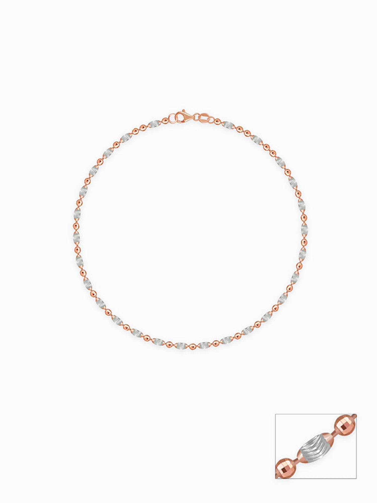 Dual Tone Textured Beaded Silver Anklet