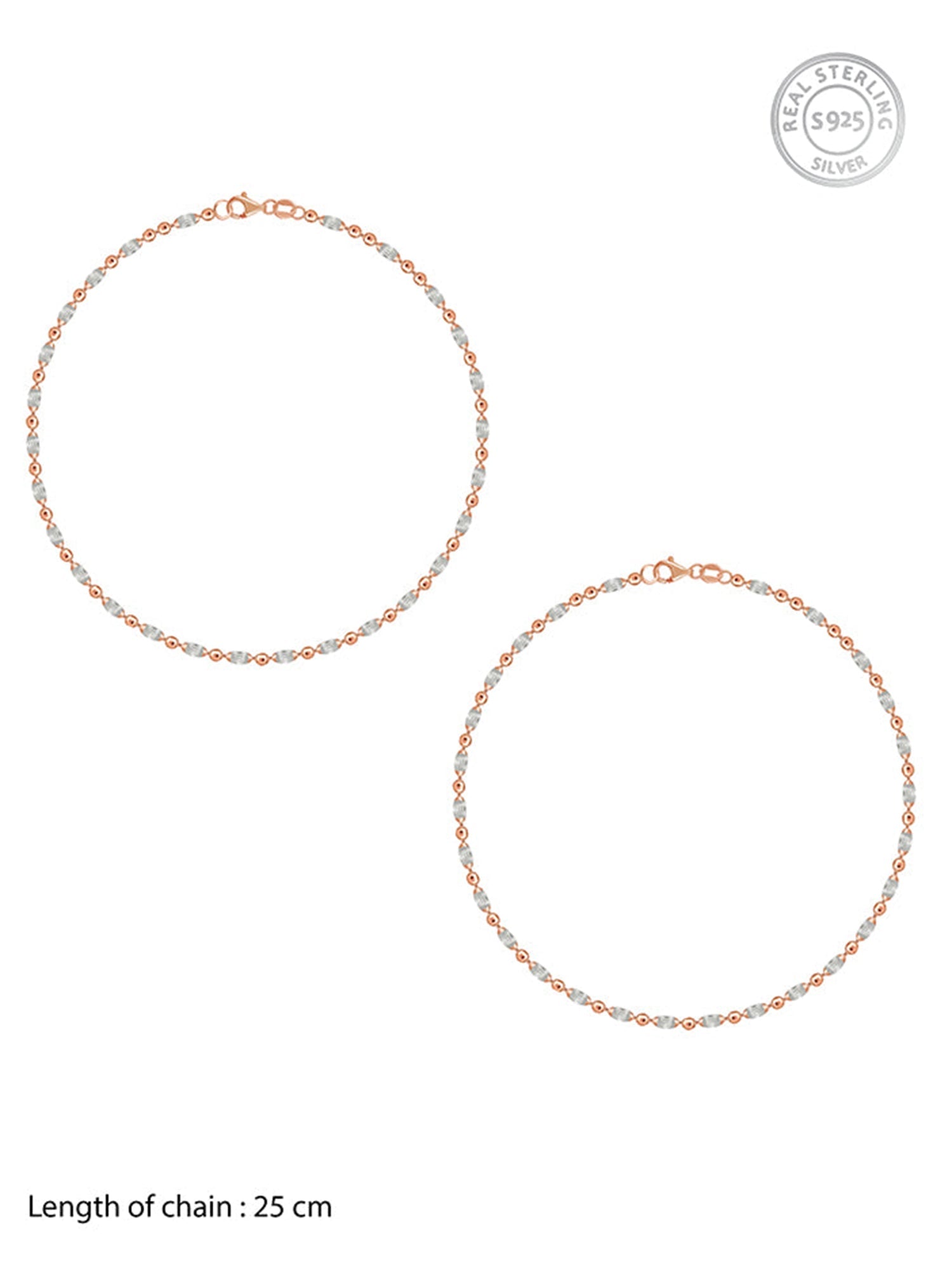 Dual Tone Textured Beaded Silver Anklet