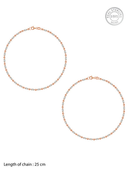Dual Tone Textured Beaded Silver Anklet