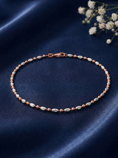 Dual Tone Textured Beaded Silver Anklet